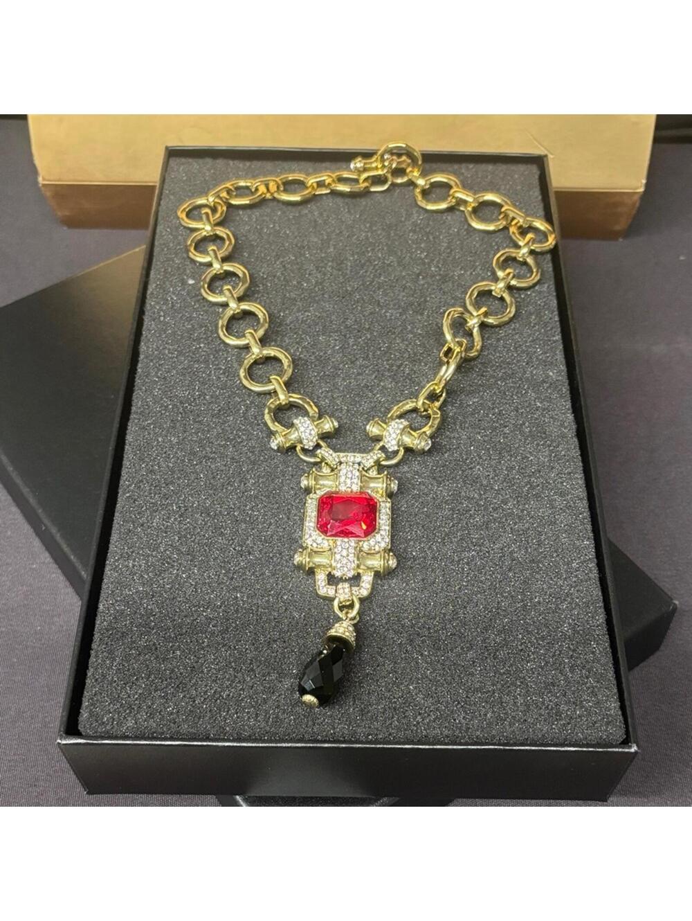 Heidi Daus Gold Necklace with Red and Black Accents